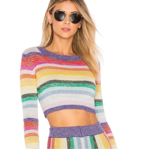 Lovers and Friends rainbow glitter crop sweater sz s - Picture 1 of 9